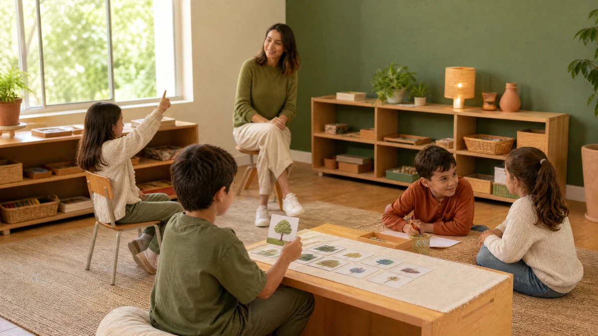 Docente promoviendo participaci&oacute;n en clase de tercer grado