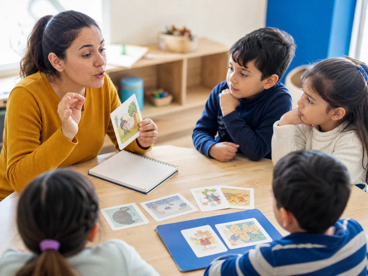 Tono de voz del docente: pr&aacute;ctica de pausas y ritmo con tarjetas de una historia