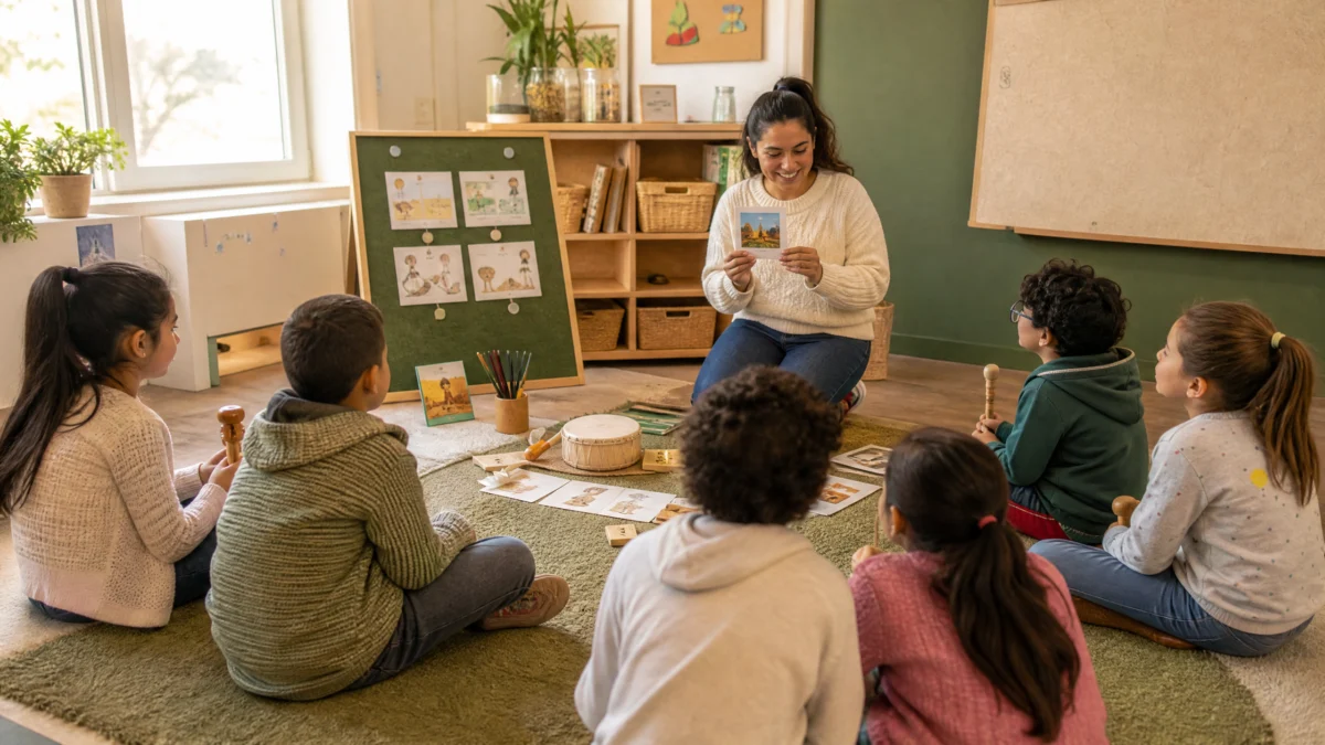 Planeaci&oacute;n multisensorial primaria: estudiantes en estaciones de escucha, imagen y producci&oacute;n oral