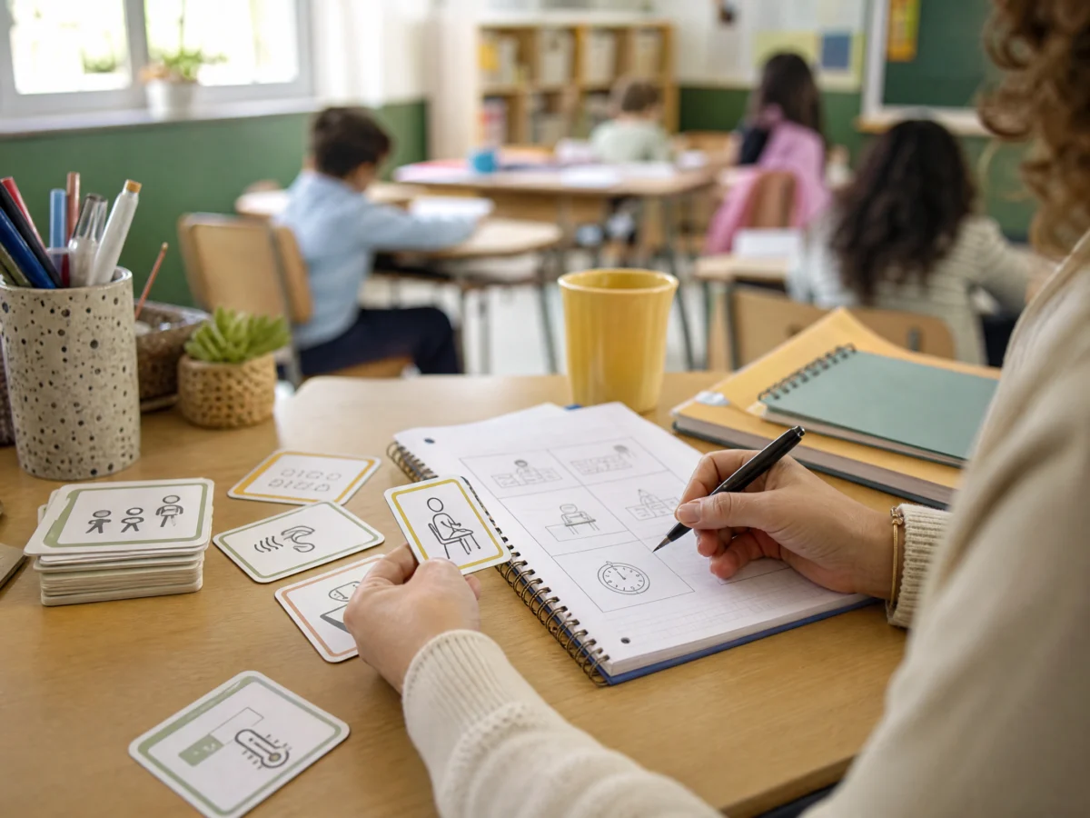 Falta de atención en primaria: docente revisando la organización del aula y la dificultad de una tarea