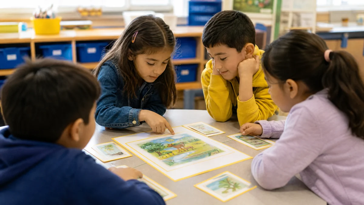 Ni&ntilde;os de tercer grado escriben la idea principal de un texto breve