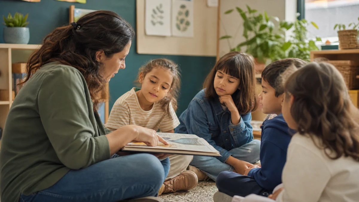 Niños conversan en parejas y reconstruyen las ideas principales de un cuento leído