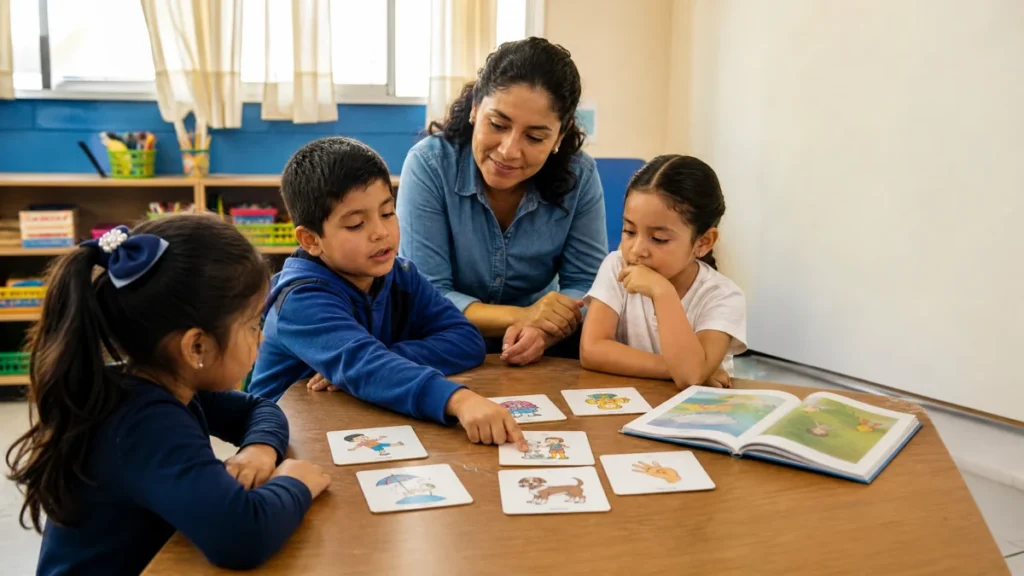 Docente y ni&ntilde;os identifican palabras nuevas en un texto usando pistas de contexto